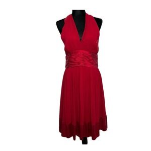 Maggy London Womens Dress Size 12 Red 100% Silk Halter Tie Chiffon Satin Party